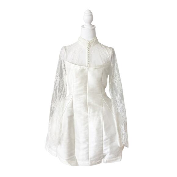 BHLDN Anthropologie High-Neck Lace Fit & Flare Mini Dress NWT 4 White - Picture 2 of 8